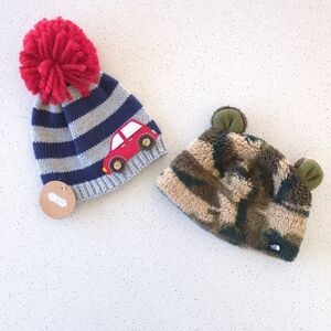 Set Of 2 Winter Boy Hats - The North Face Camo And Car Designs